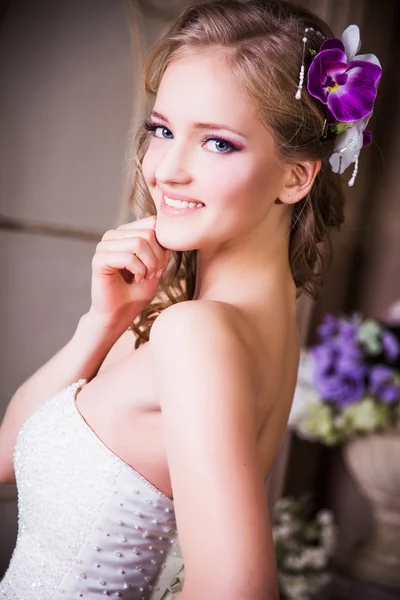 Close-up portrait of beautiful blonde bride model