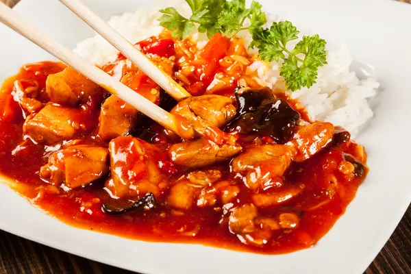 Sweet and sour chicken with rice