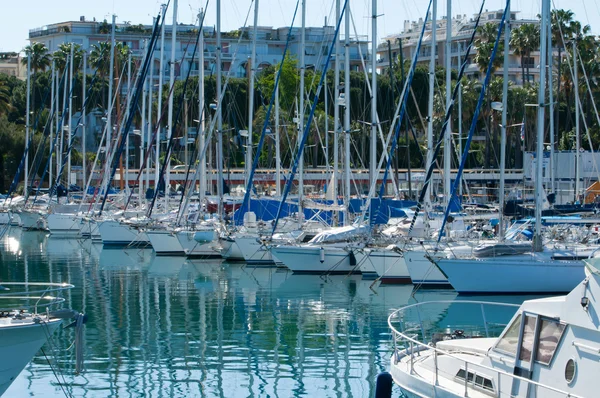 Beautiful yachts on a sparkling blue sea in Cannes, France