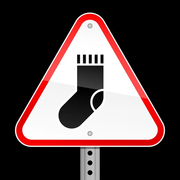 Red attention warning sign with sock symbol on black — Stock Vector #23689265