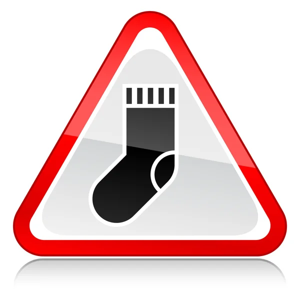 Red attention warning sign with sock symbol on white
