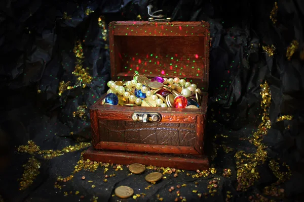 Treasure box in gold mine cave