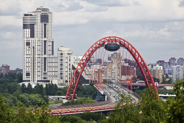 View of Moscow and the red bridge over the Moscow river