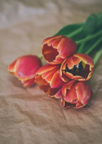 Tulip bouquet on craft paper
