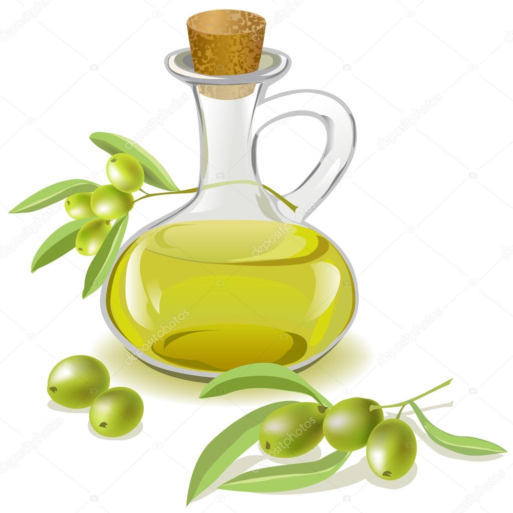 Bottle of olive oil and a branch with olives – Stock Illustration Bottle of olive oil and a branch with olives – Stock Illustration