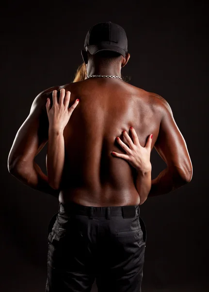 Back of a man with a woman\'s hands