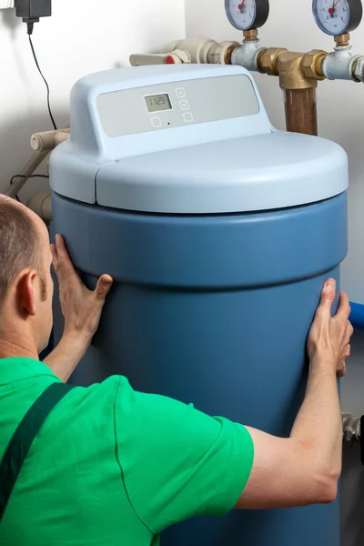 Water softener in boiler room
