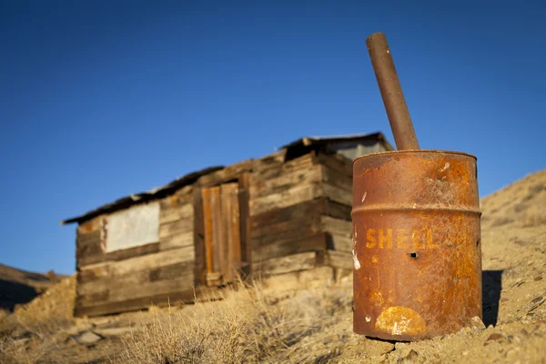 Abandoned building at mining village in desert