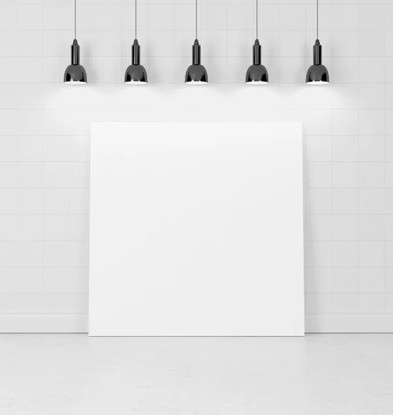 Blank poster and wall with lamps