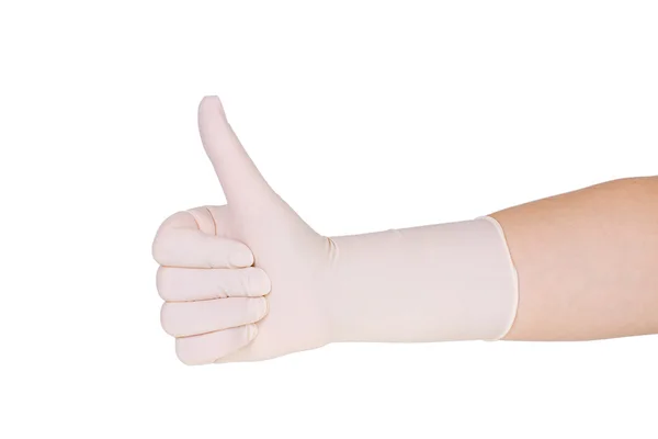 Doctor wearing white latex glove giving thumbs up sign