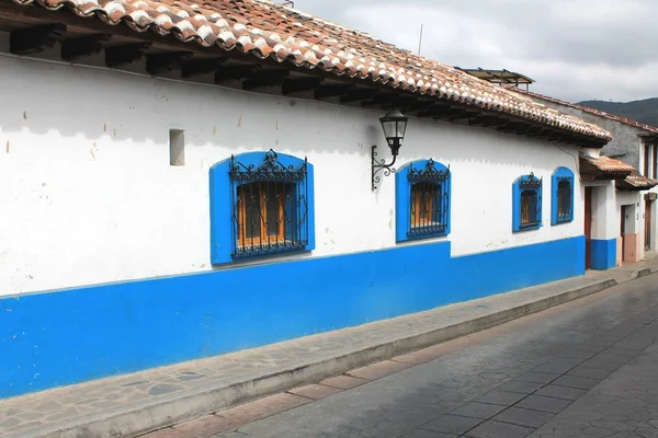 Blue-trimmed wall in colonial Mexico
