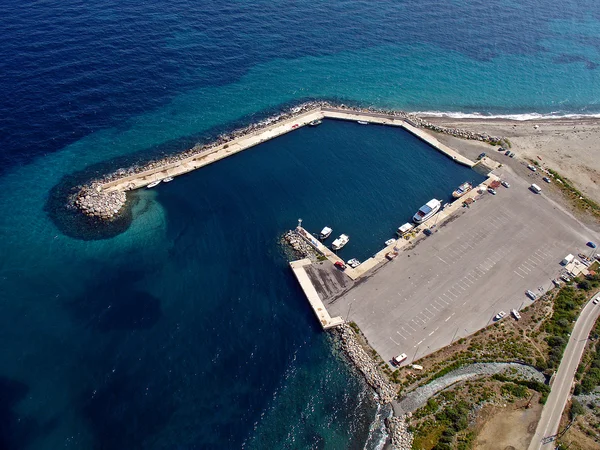 Small port in aegean island, aerial view