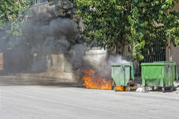Wheeled Waste container, set on fire.