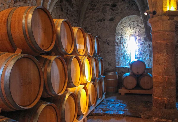Wine barrels in a old wine cellar.