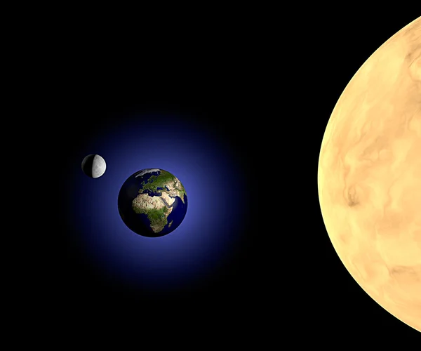 Earth moon and sun in space