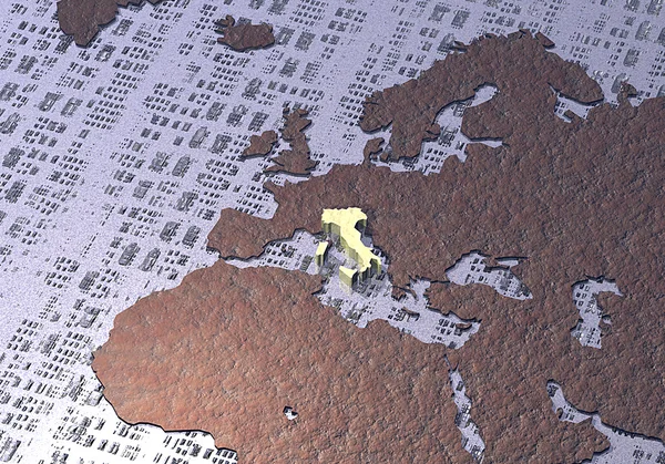 3d map of Italy on a world map