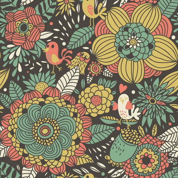 Floral seamless pattern with cute birds. Colorful background can be used for textile design, website design, wedding invitation