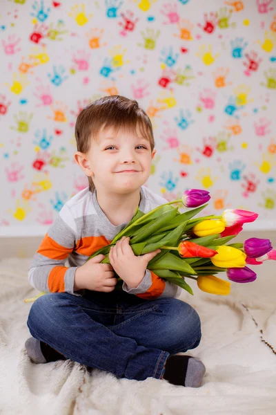 Boy with tulips