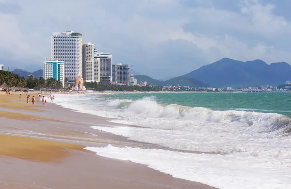 View of the city beach and hotels in Nha Trang Vietnam, March