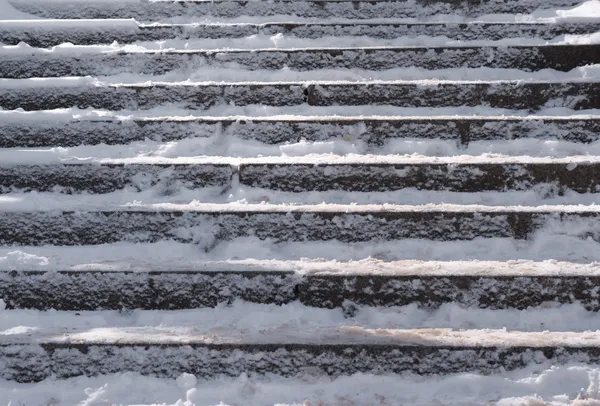 Snow covered stair case composition