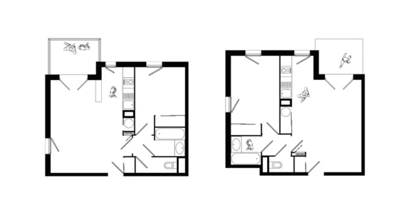 Two-rooms apartment plans set
