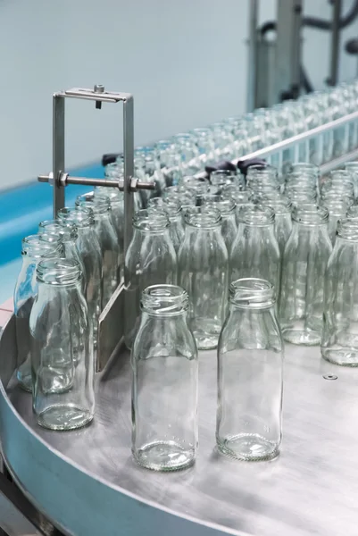 Glass bottles on the conveyor belt