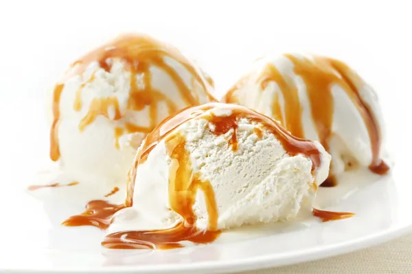 Ice cream with caramel toppping