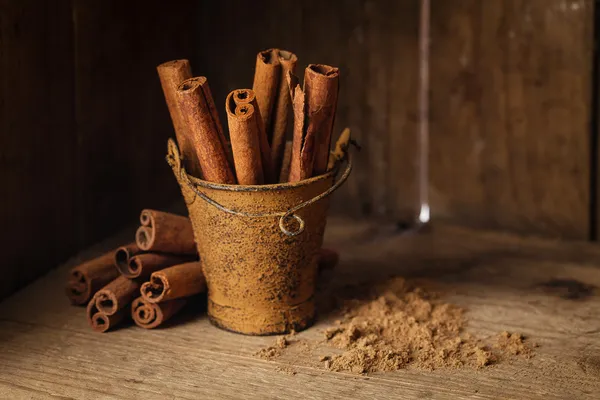 Cinnamon sticks in bucket