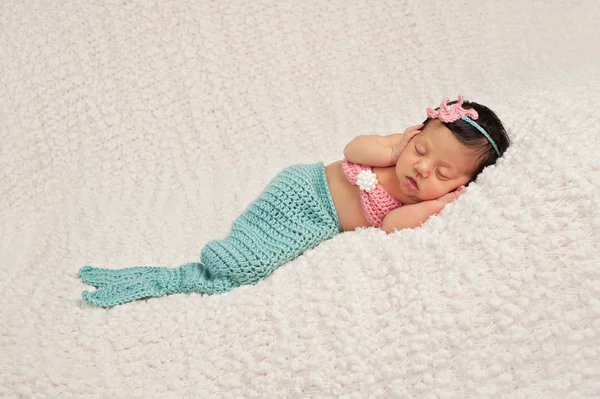 Sleeping Newborn Baby Girl in a Mermaid Costume