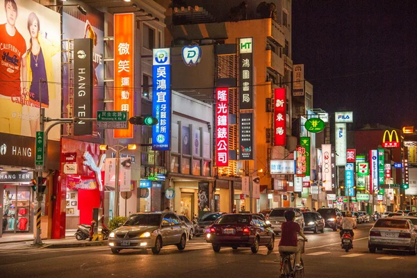 Taiwan\'s Chiayi City street shops in the mountain night