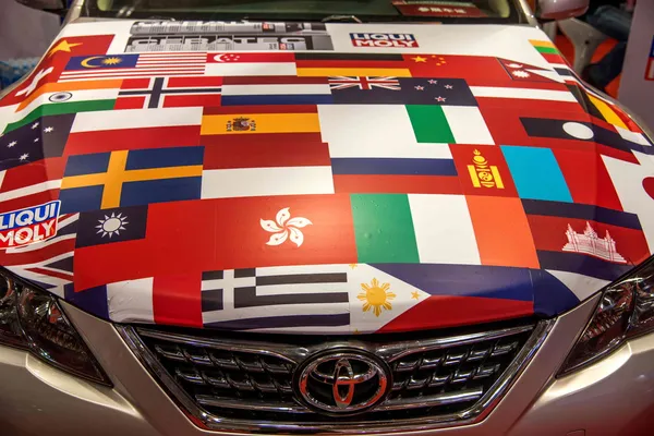 Flags of all nations Chongqing Auto Show Toyota on the hood