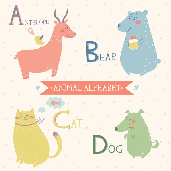 Animal alphabet. Cute vector zoo animals. Part 1