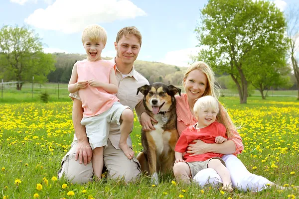 Happy Family Portrait in Flower Meadow