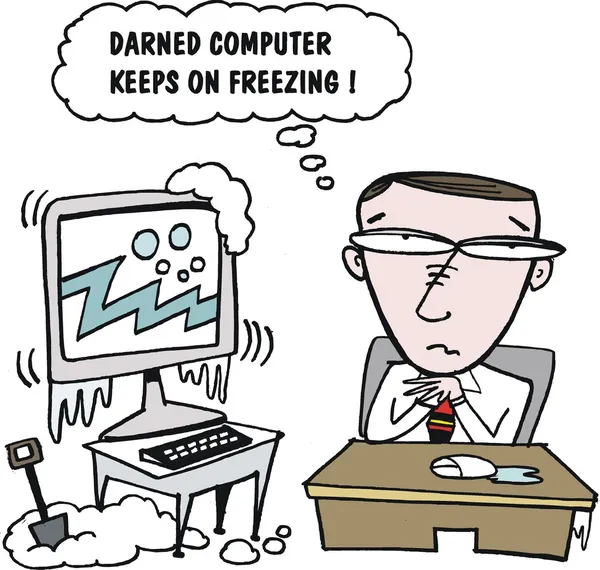 Vector cartoon of man with computer.