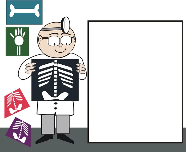 Cartoon of medical professional holding x-ray with blank square