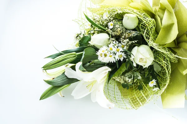 White Rose and lily bouquet on white isolated