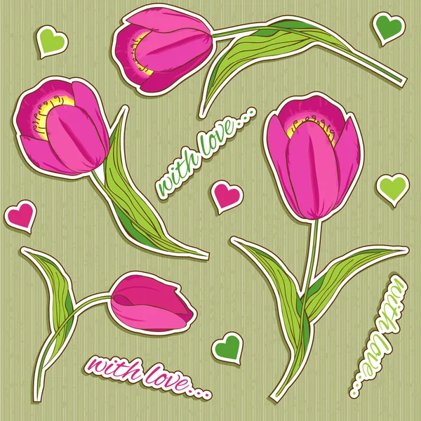 Valentine vector seamless pattern with pink tulips