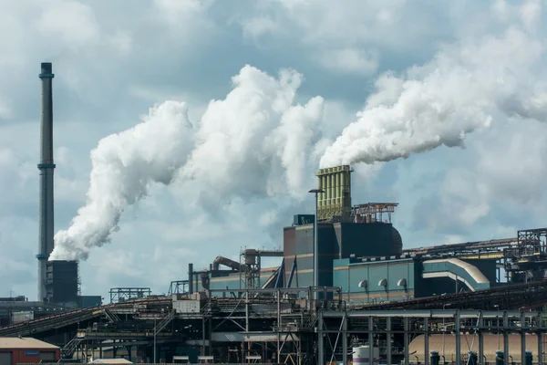 Steel mill overview with canal