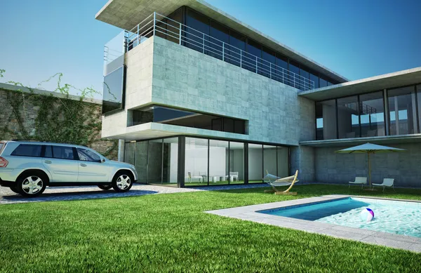 Modern luxury villa with swimming pool.