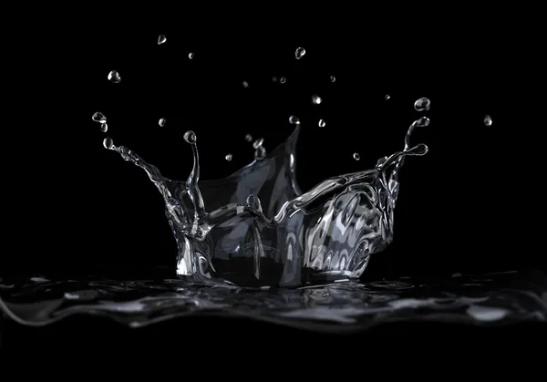 Water crown splash viewed from a side, on black background