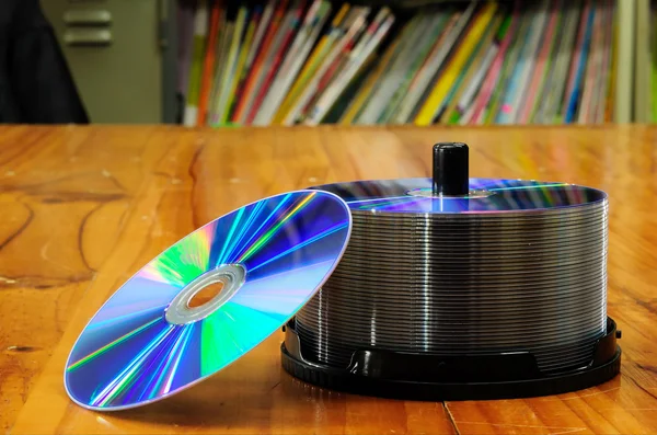 Disks on wooden table