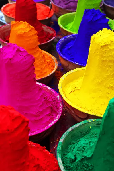 Colorful tika powders in a market of India , Asia