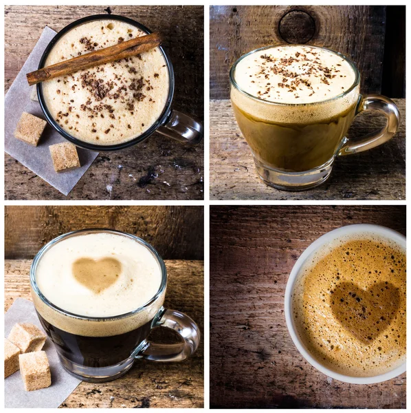 Coffee espresso, cappuccino, latte and mocha