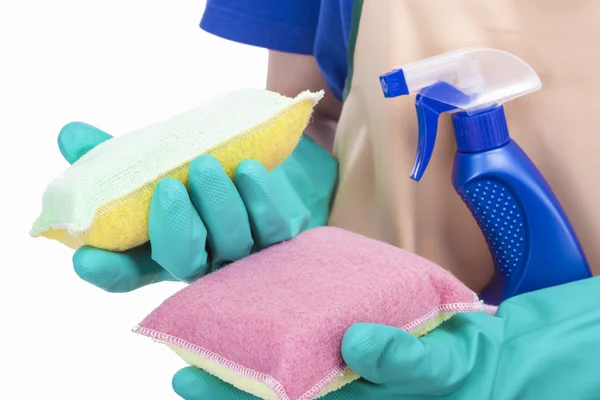 Female Hands Holding Cleaning Accessories
