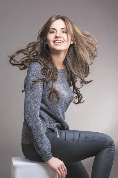 Portrait of Pretty Caucasian Brunette Woman Smiling