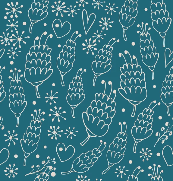 Romantic seamless pattern with flowers and hearts. Fantasy ornate background for prints, textile, scrapbooking, craft papers. wallpapers