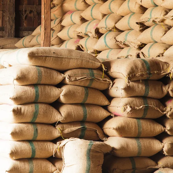 Sacks of rice in the warehouse