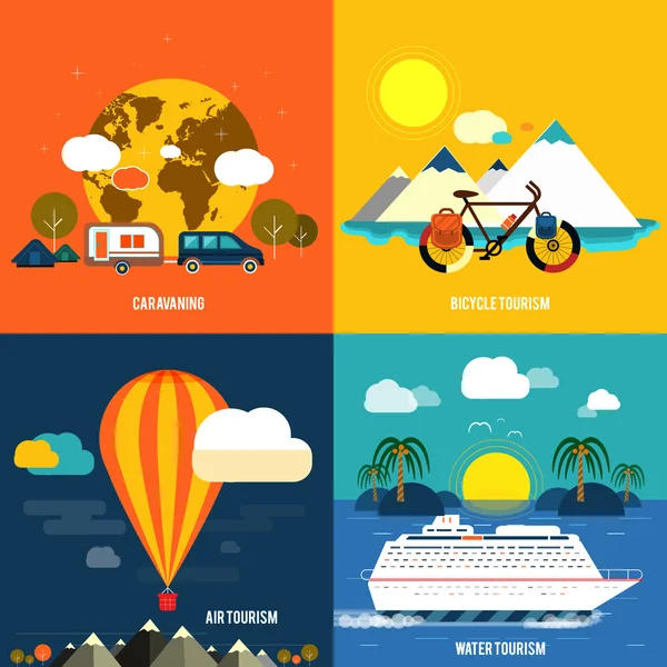 Icons set of traveling and planning a summer vacation