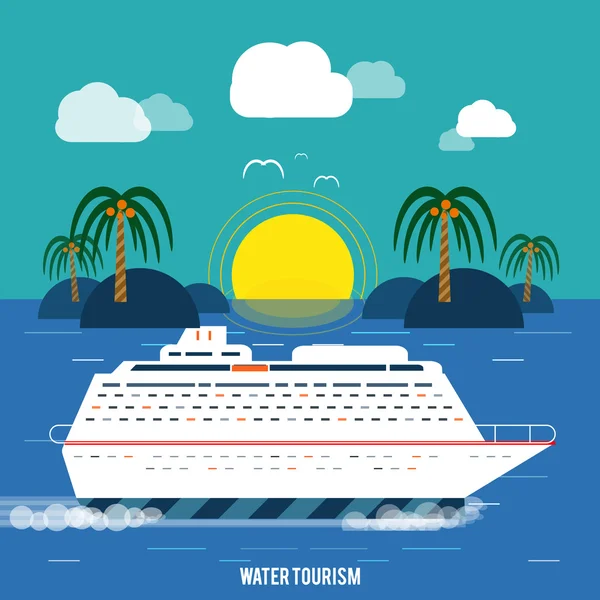 Cruise ship and clear blue water. Water tourism.