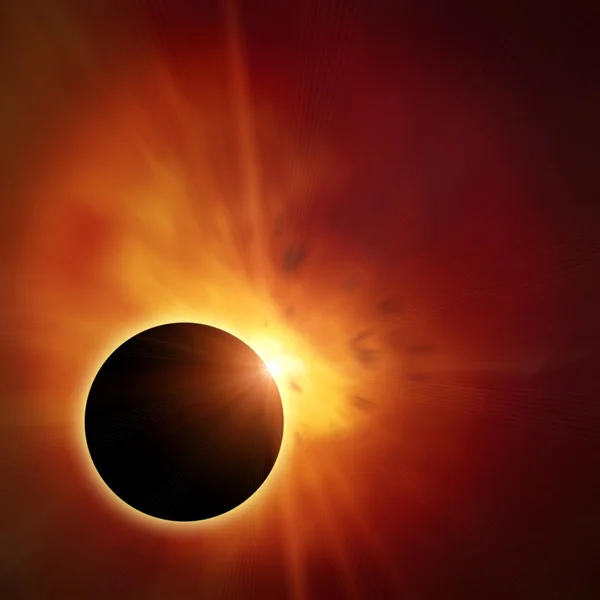 Solar Eclipse with Warm Red Nebula on Background